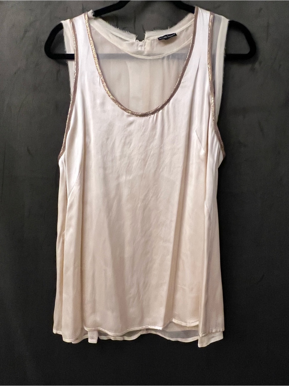 Nanette Lepore 100% Silk Cream Sleeveless Tank with Metallic Trim and Sheer Pane